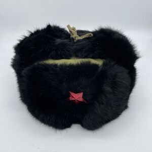 Chinese Russian Army Trooper Hat Ushanka winter Green Warm Cap Red Star Badge